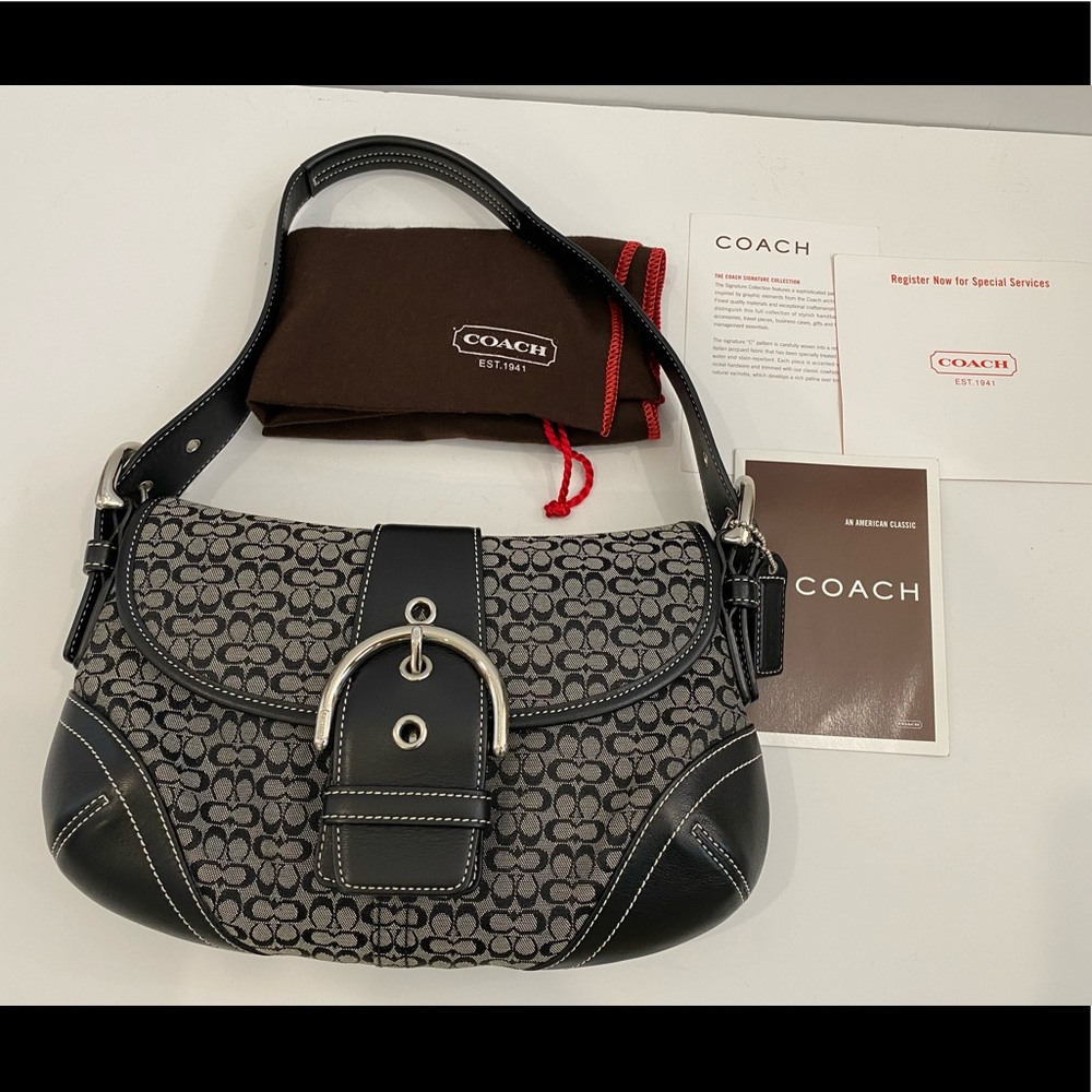 COACH Soho Mini Signature Black Flap Hobo Handbag